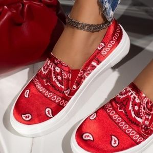Red Paisley Slip On Shoes🔥 | Miss Lola